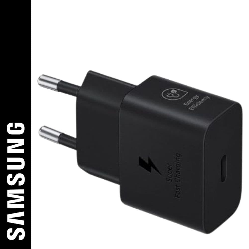 شاحن من سامسونج بمنفذ USB تايب-C متوافق مع أجهزة جالاكسي بمنفذ واحد بقوة 25 واط مع شحن سريع وتقنية GaN وحماية متعددة