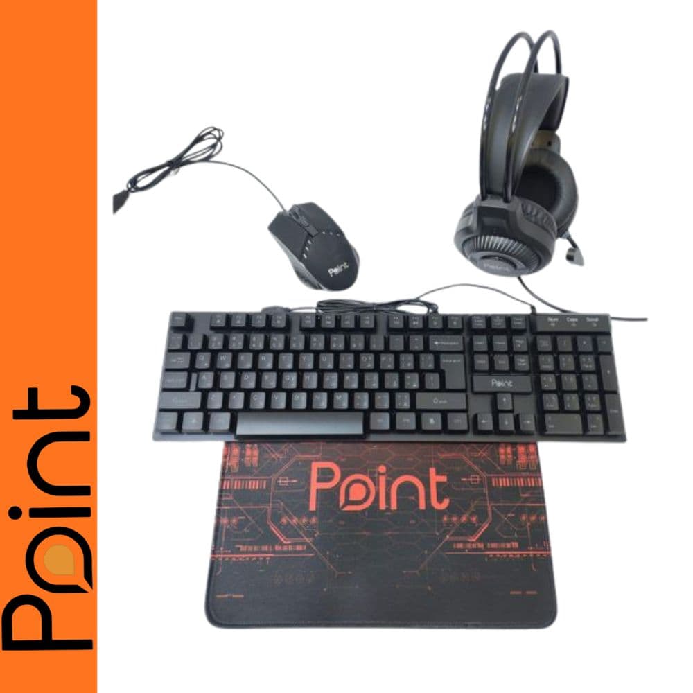 مجموعة الالعاب 4 في 1 من بوينت، كيبورد Pt-1000 وسماعة رأس USB للالعاب وماوس العاب 3200 نقطة لكل بوصة وقاعدة ماوس، متعدد الألوان
