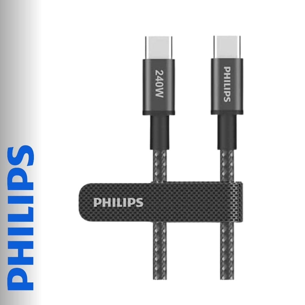 فيليبس كابل مضفر للشحن والمزامنة 240 وات 5 امبير USB-C الى USB-C بطول 1 متر، اسود-ضمان 12 شهر