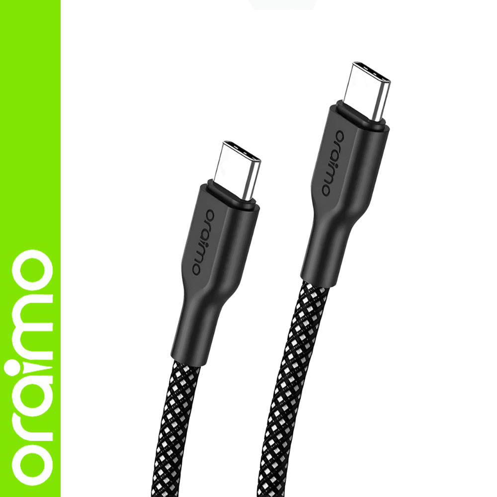كابل شحن Oraimo Type-C to Type-C Cable 1 m – 3A Fast Charging سريع 60 وات نوع سي الى نوع سي بطول 1 متر من بريد – اسود | يتميز بشحن سريع 60 واط، ومزامنة بيانات عالية السرعة 3 امبير، وسلك مضفر من النايلون المتين لأجهزة اللاب توب والتابلت والهواتف