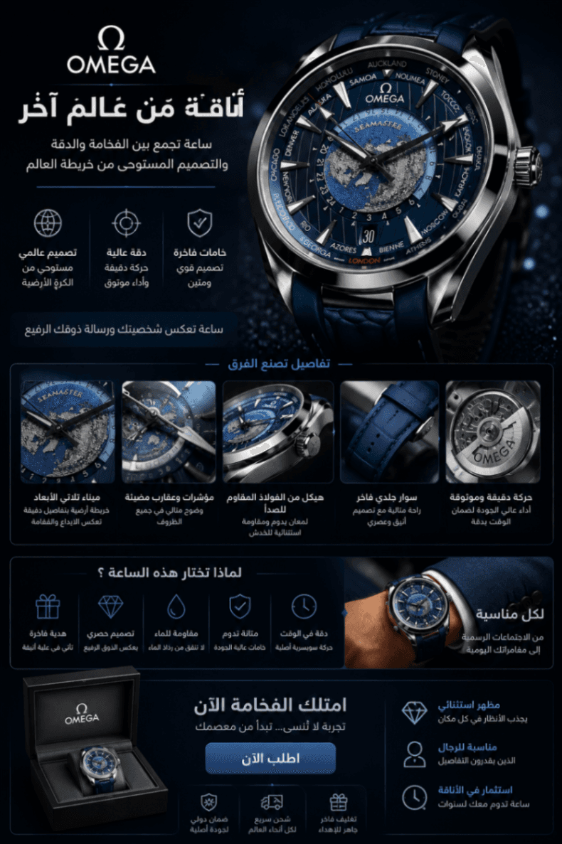 ⌚ ساعة OMEGA بتصميم Worldtimer فاخر